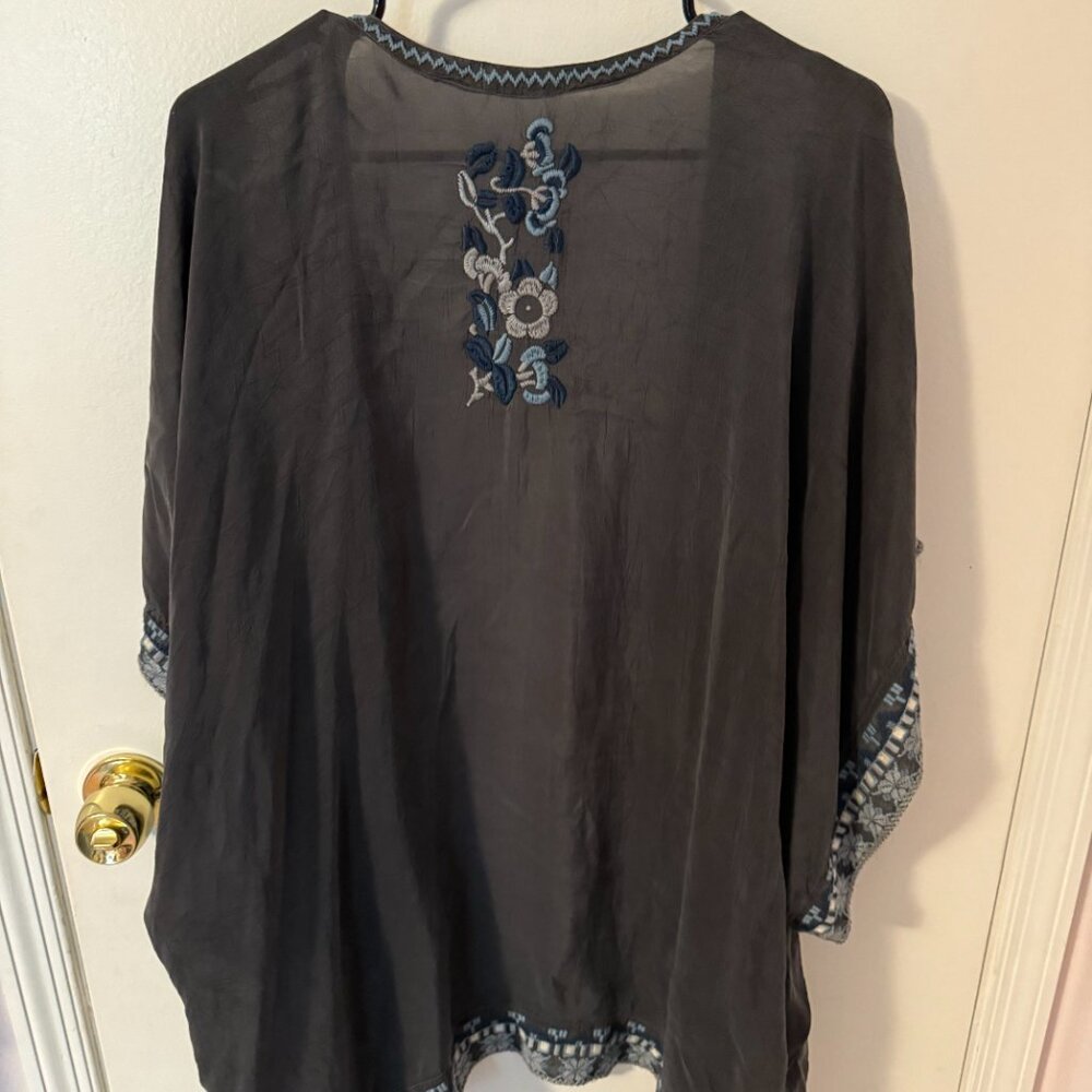 Johnny Was Black Floral Embroidered Open Cardigan - Picture 2 of 3
